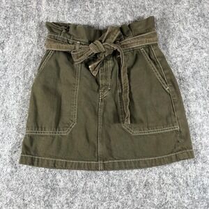 Free People Skirt Womens 2 Green Paperbag Waist Belted Utility Mini High‎ Rise